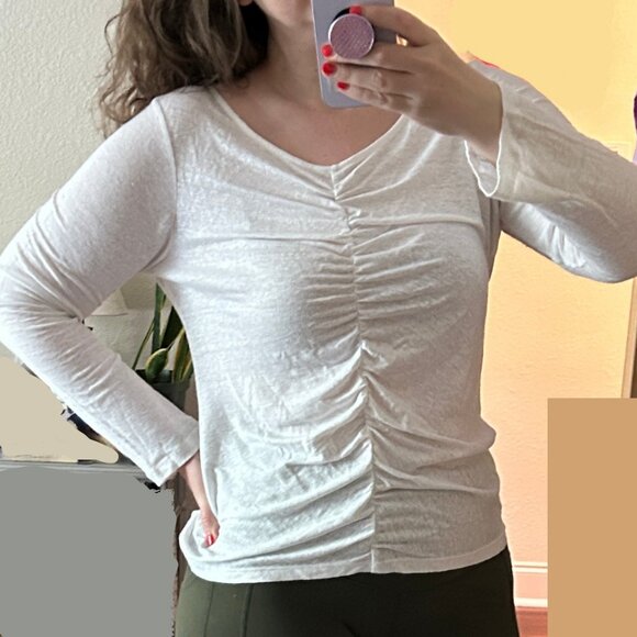 Frame Denim linen jersey white ruched top XL (tag says L but fits like XL-XXL) - Picture 1 of 10